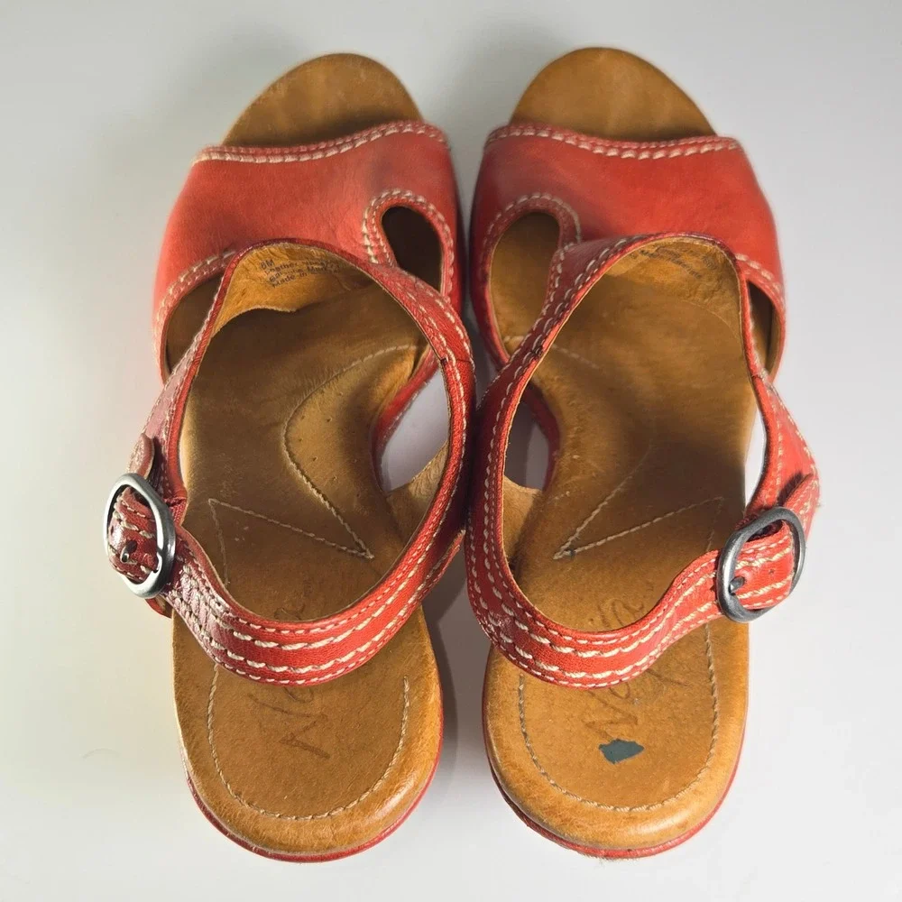 Naya Red Leather Wedge Sandals Open Toe Ankle Strap Espadrille Size 8M